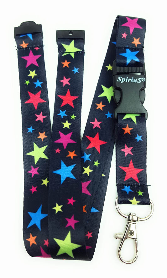 1 x SpiriuS RAINBOW STARS breakaway Lanyard neck strap for id badge holder