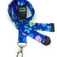 1 x SpiriuS Dark Blue Flowers breakaway Lanyard neck strap + Double side badge holder