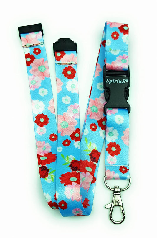 1 x SpiriuS Flowers in blue breakaway Lanyard neck strap for id badge holder