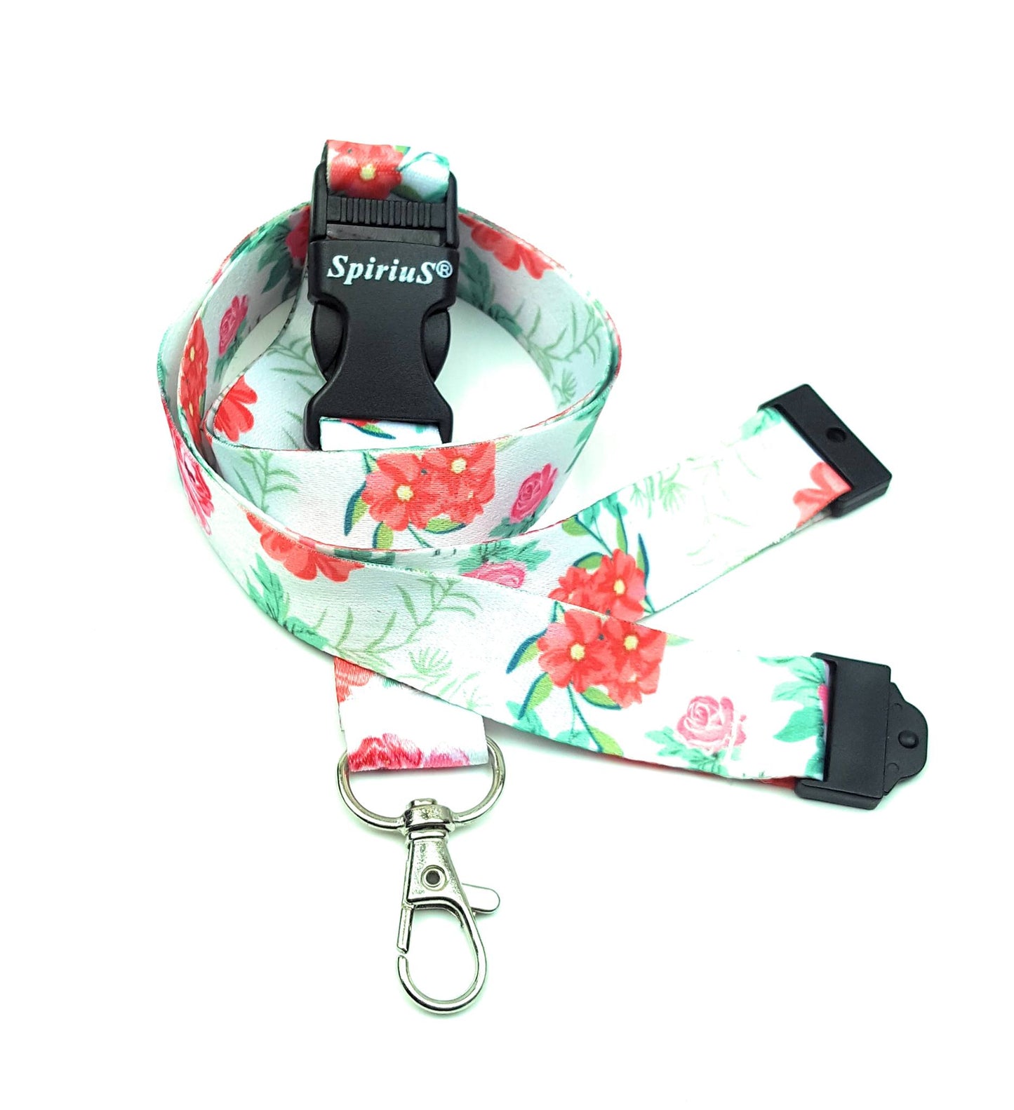 1 x SpiriuS Flowers red green breakaway Lanyard neck strap for id badge holder