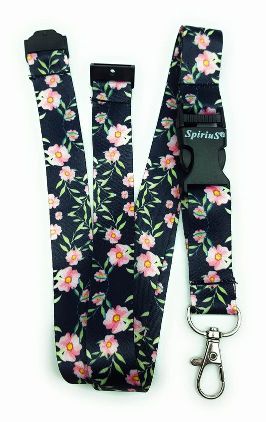 1 x SpiriuS Flowers in black breakaway Lanyard neck strap for id badge holder