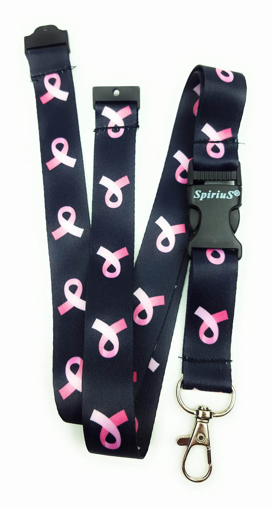 1 x SpiriuS Cancer logo black breakaway Lanyard neck strap for id badge holder