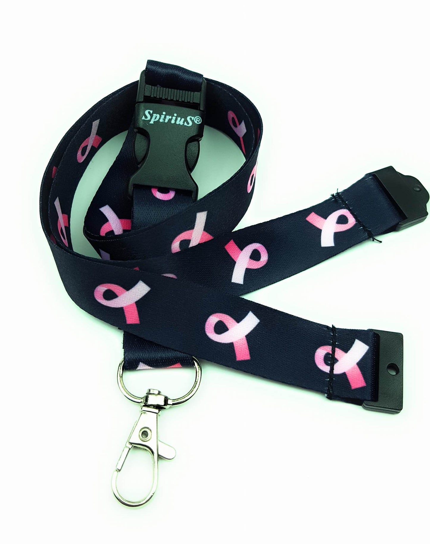 1 x SpiriuS Cancer logo black breakaway Lanyard neck strap for id badge holder