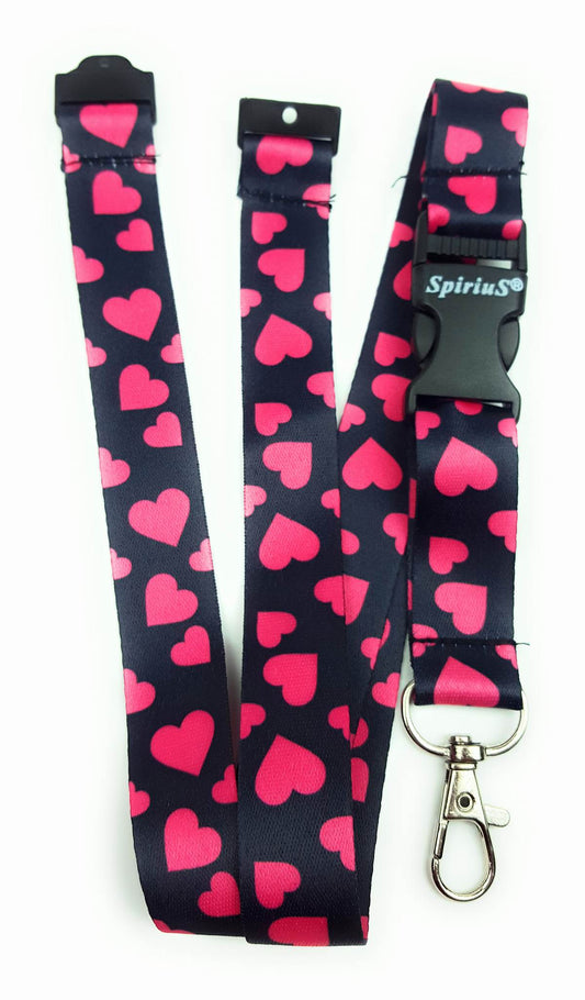 1 x SpiriuS PINK HEARTS breakaway Lanyard neck strap for id badge holder