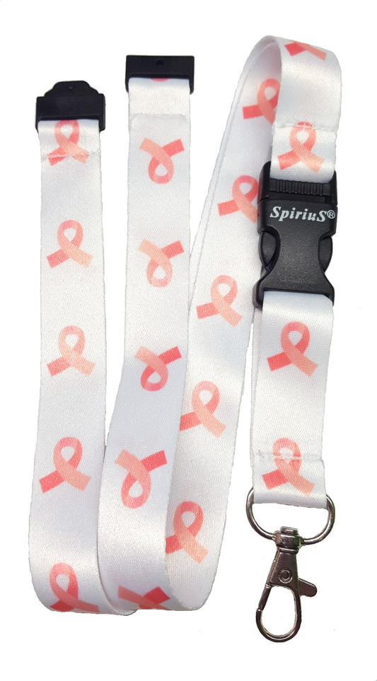 1 x SpiriuS Cancer logo in white breakaway Lanyard neck strap for id badge holder