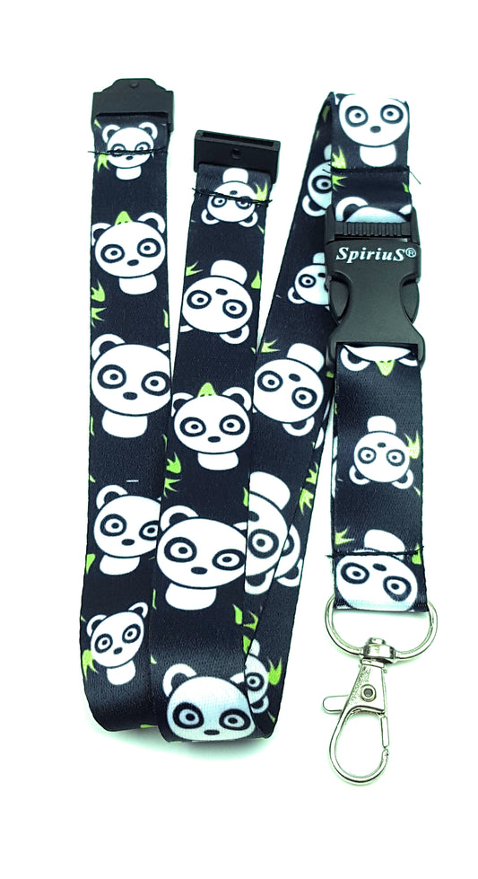 1 x SpiriuS Panda in black breakaway Lanyard neck strap for id badge holder