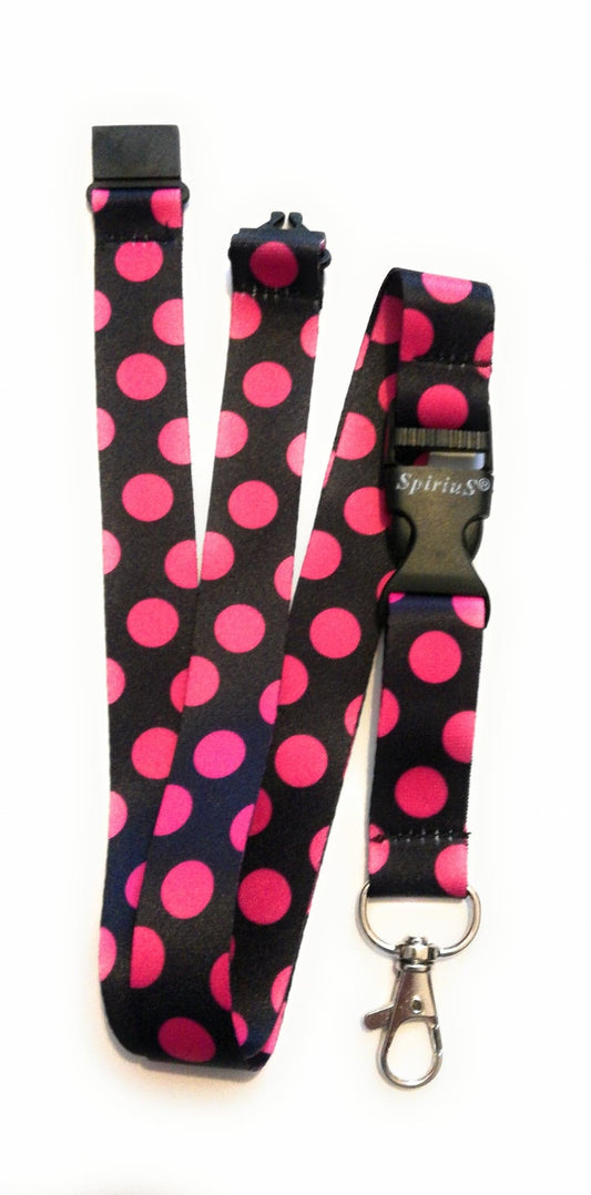 1 x SpiriuS Polka dot pink breakaway Lanyard neck strap for id badge holder