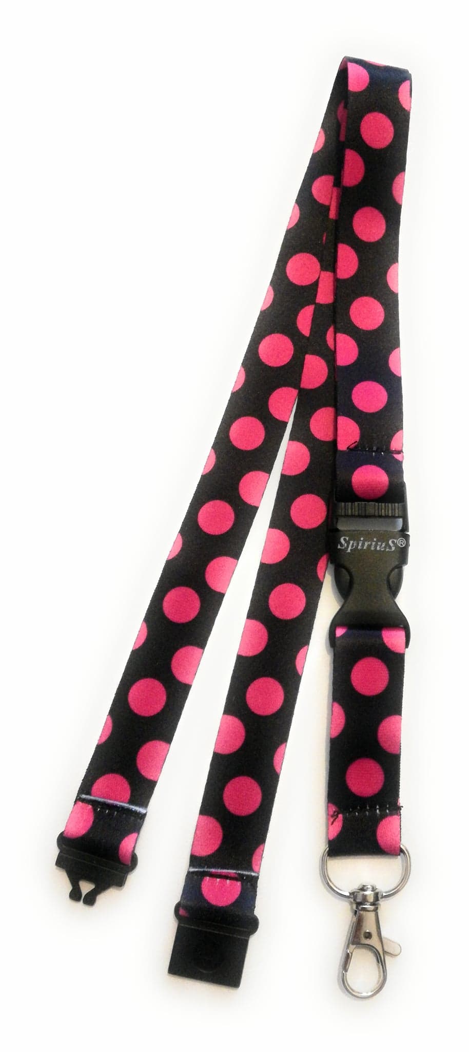1 x SpiriuS Polka dot pink breakaway Lanyard neck strap for id badge holder