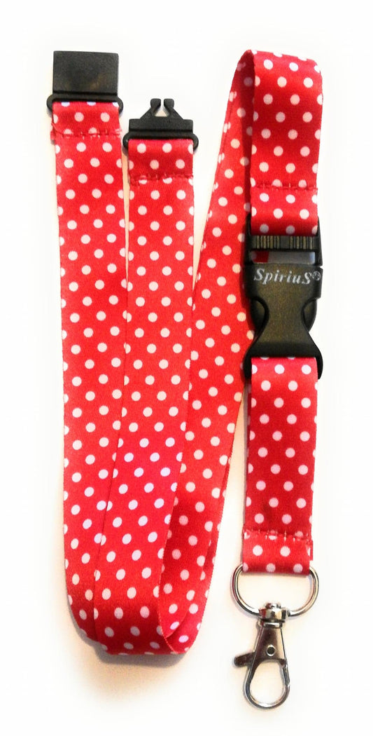 1 x SpiriuS Polka dot red breakaway Lanyard neck strap for id badge holder