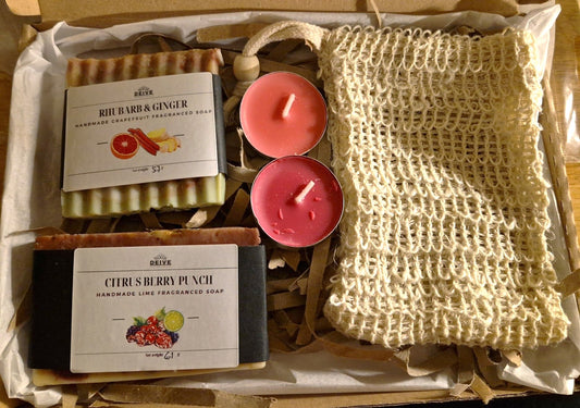 Handmade Natural Artisan 2 small Fruit Soaps gift set with Soap saver Bag eco friendly gift for Christmas Birthday