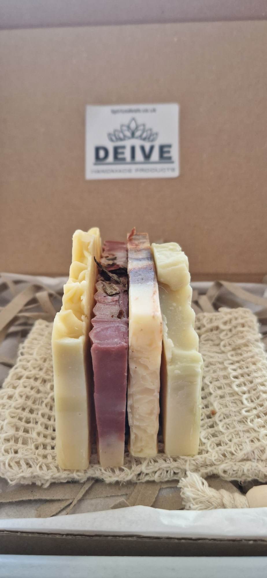 Handmade Natural Artisan 4 small Fruit Soaps gift set with Soap saver Bag eco friendly gift for Christmas Birthday