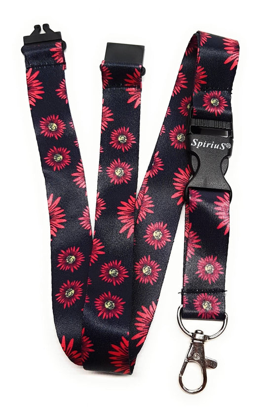 1 x SpiriuS Red flowers in black breakaway Lanyard neck strap for id badge holder