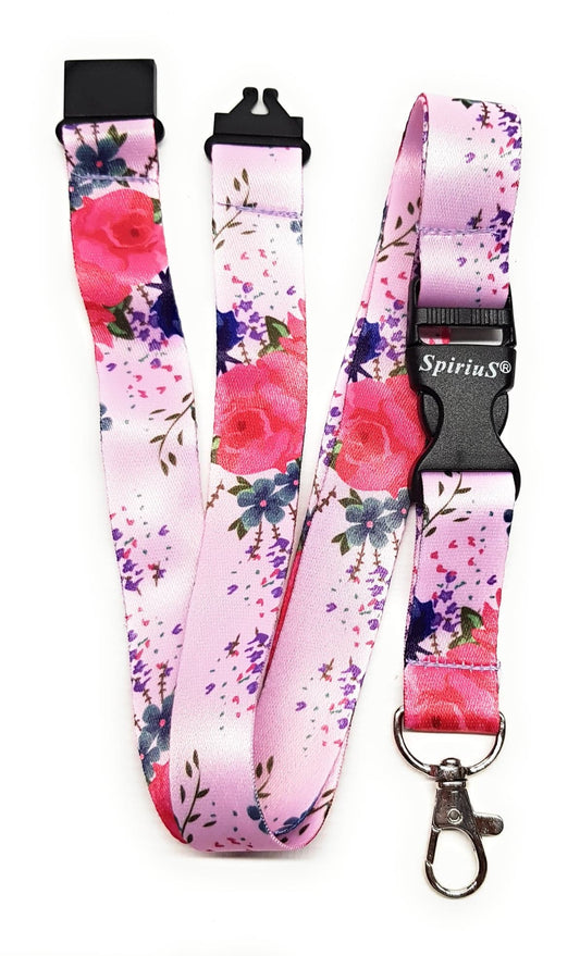 1 x SpiriuS Roses in pink breakaway Lanyard neck strap for id badge holder
