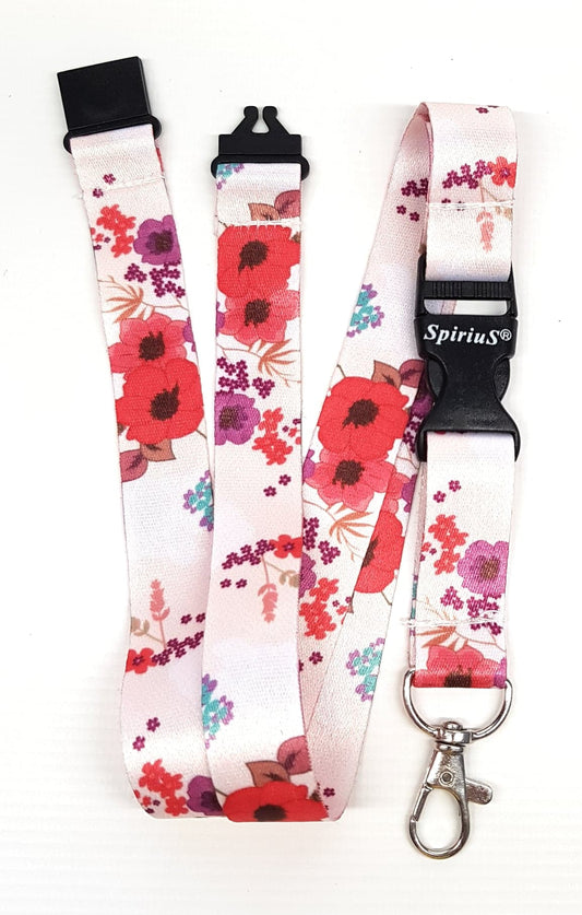 1 x SpiriuS POPPIES IN WHITE breakaway Lanyard neck strap for id badge holder