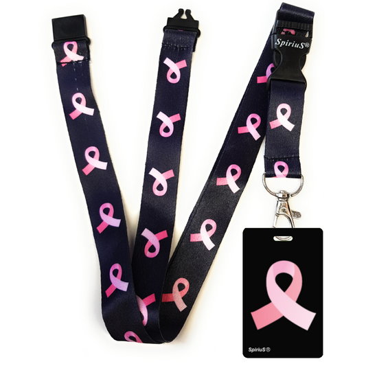 SpiriuS pink ribbon black breakaway Lanyard neck strap + unique id badge holder