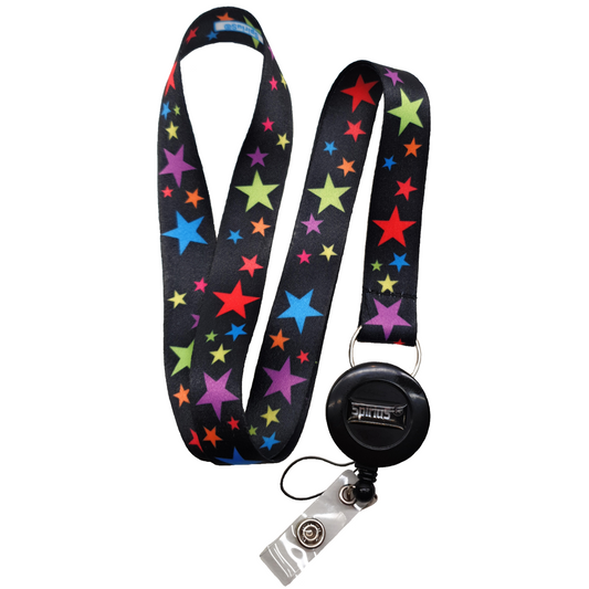 Lanyard Neck strap for ID card badge Holder with retractable reel Rainbow Stars
