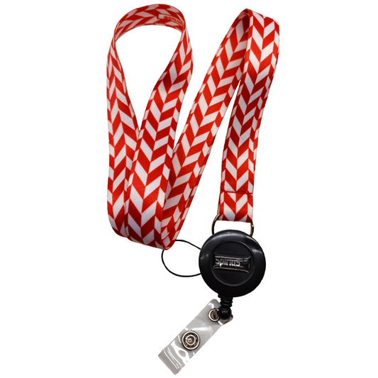 Lanyard Neck strap for ID card badge Holder with retractable reel Red & White braid pattern