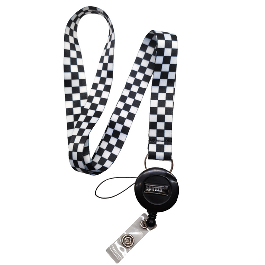 Lanyard Neck strap for ID card badge Holder with retractable reel WHITE BLACK CHECKER PLAID
