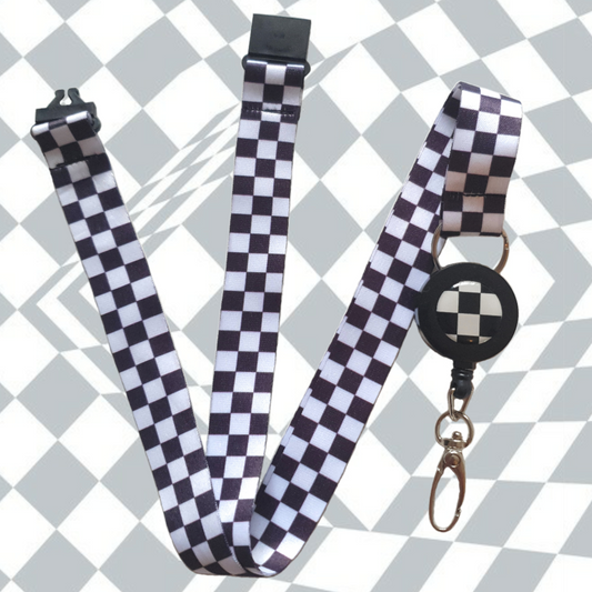 1x SpiriuS Lanyard with Checker Plaid Retractable Reel ID Badge Holder with metal clip Keyring