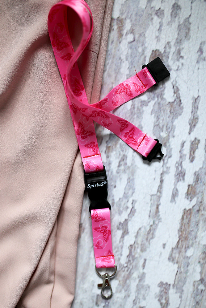1 x SpiriuS Pink Butterflies breakaway Lanyard neck strap + Clear plasic badge