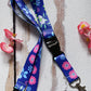 1 x SpiriuS Dark Blue Flowers breakaway Lanyard neck strap + Double side badge holder