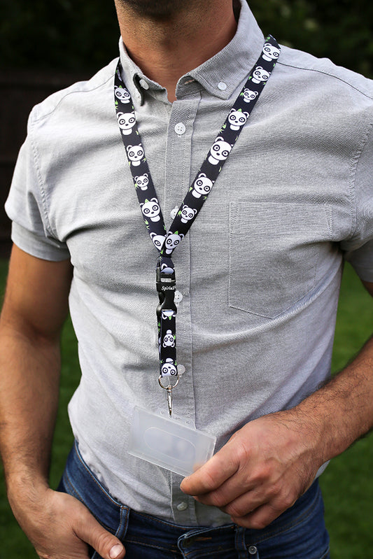 1 x SpiriuS Panda in Black breakaway Lanyard neck strap + Clear plasic badge