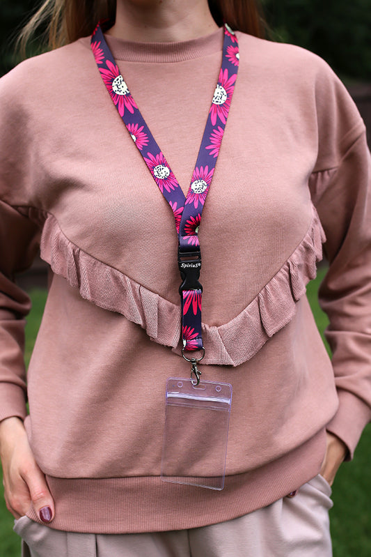 1 x SpiriuS Big Red Flowers Lanyard neck strap + clear waterproof badge badge holder
