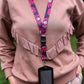 1 x SpiriuS Big Red Floral breakaway Lanyard neck strap + faux leather badges holder