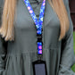 1 x SpiriuS Dark Blue Floral breakaway Lanyard neck strap + faux leather badges holder