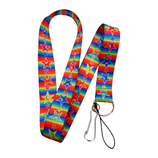 Lanyard Neck strap for ID card badge Holder with retractable reel RAINBOW Funky Stars